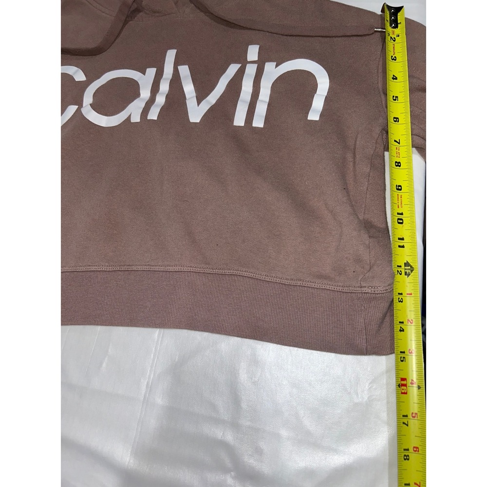 Calvin Klein Performance Womens Cropped Hoodie Mauve Logo Sweatshirt Large - Picture 6 of 7